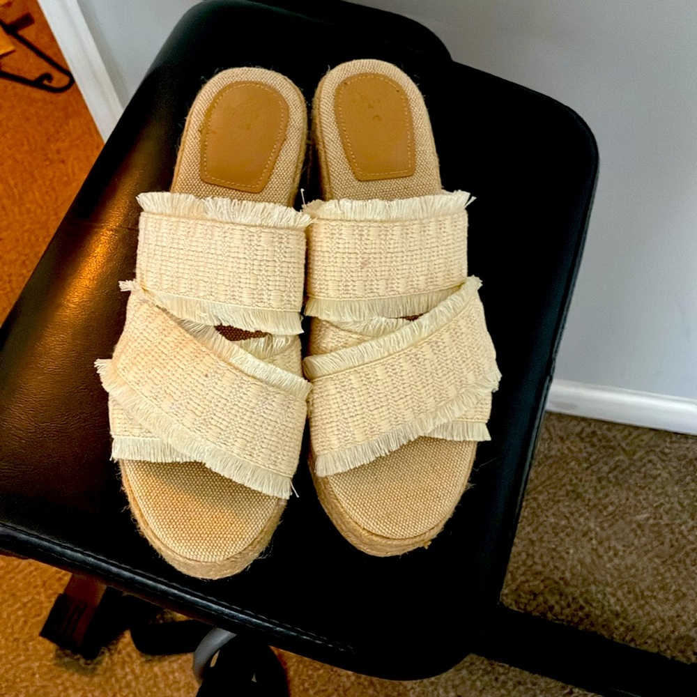 Womens Sz 11 Beige Fringe Woven Texture Platform Wedge Espadrilles NWT Sandals